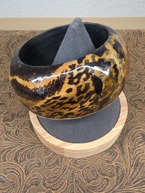Vintage Animal Leopard Print Black Brown Bangle Bracelet